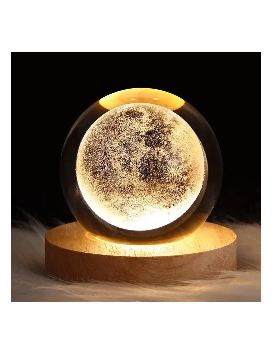 Bomboniera Lampada LED Luna Piena con Base in Legno Illuminazione Accogliente