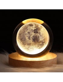 Bomboniera Luna Piena da 8 cm con Lampada LED e Base in Legno