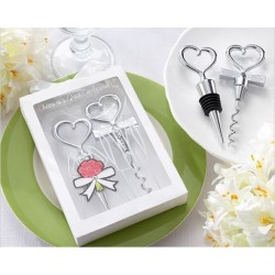 Bomboniere matrimonio utili set cavatappi e tappo bottiglia con cuore altezza 12 cm con scatola