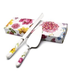 Bomboniera matrimonio utile set Coltello e Paletta per Torta in Ceramica con Manico Floreale