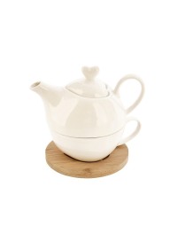 Bomboniere teira con tazza in porcellana bianca su vassoio in legno matrimonio utile