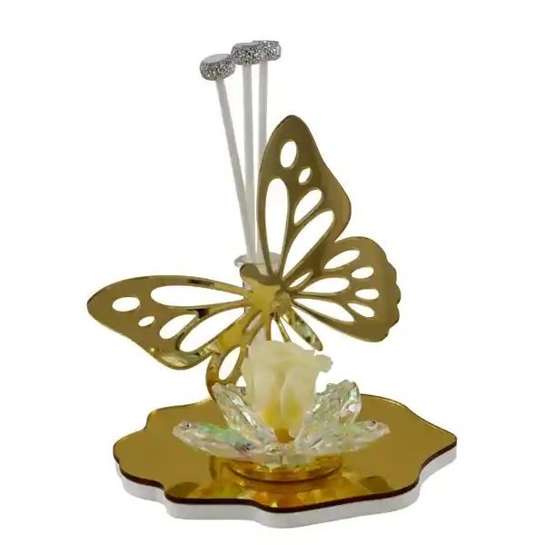 Bomboniera Oro/farfalla profumatore crystal con rosa