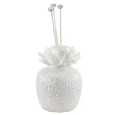 Bomboniera Bianco glitter profumatore tondo grande peonia 3d